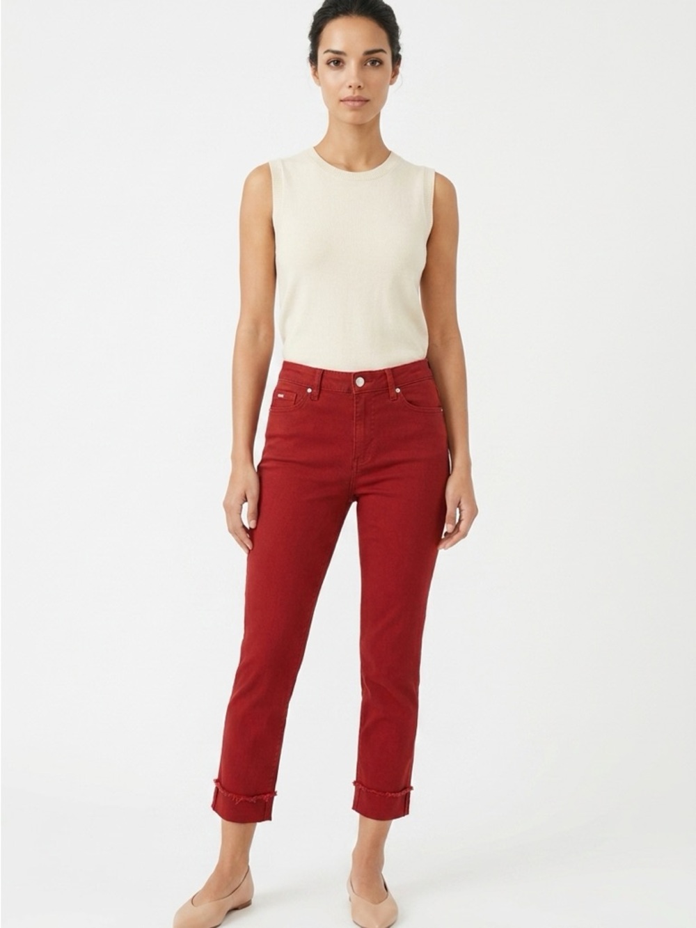 Nine West Gramercy High-Rise Cropped Women’s 10 Stretch Jeans Orchre Red Pants